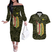 Hawaii Lei Kamehameha Couples Matching Off The Shoulder Long Sleeve Dress and Hawaiian Shirt Melemele Seamless Pattern Hibiscus Flower