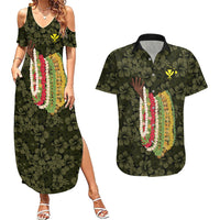 Hawaii Lei Kamehameha Couples Matching Summer Maxi Dress and Hawaiian Shirt Melemele Seamless Pattern Hibiscus Flower
