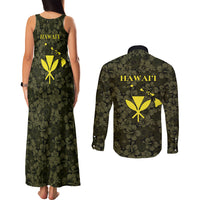 Hawaii Lei Kamehameha Couples Matching Tank Maxi Dress and Long Sleeve Button Shirt Melemele Seamless Pattern Hibiscus Flower