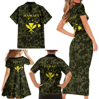 Hawaii Lei Kamehameha Family Matching Short Sleeve Bodycon Dress and Hawaiian Shirt Melemele Seamless Pattern Hibiscus Flower LT9 Mom's Dress Yellow - Polynesian Pride