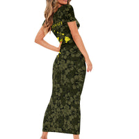 Hawaii Lei Kamehameha Family Matching Short Sleeve Bodycon Dress and Hawaiian Shirt Melemele Seamless Pattern Hibiscus Flower