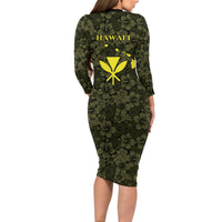 Hawaii Lei Kamehameha Long Sleeve Bodycon Dress Melemele Seamless Pattern Hibiscus Flower