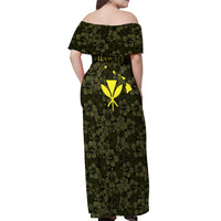 Hawaii Lei Kamehameha Off Shoulder Maxi Dress Melemele Seamless Pattern Hibiscus Flower
