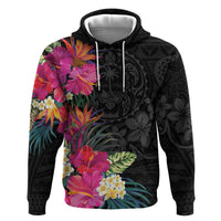 Hafa Adai Guam Zip Hoodie Tropical Flowers Colorful Vibes LT9 Pullover Hoodie Black - Polynesian Pride