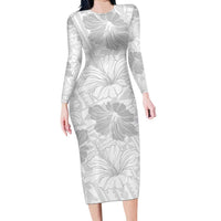 Samoa Lotu Tamaiti Long Sleeve Bodycon Dress White Sun Day Beauty Hibiscus Ver01