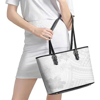 Samoa Lotu Tamaiti Leather Tote Bag White Sun Day Beauty Hibiscus Ver02 LT9 - Polynesian Pride