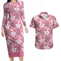 Give Cancer The Boot Pink Cowgirl Couples Matching Long Sleeve Bodycon Dress and Hawaiian Shirt Western Aloha Hibiscus Paniolo Heritage Floral