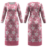Give Cancer The Boot Pink Cowgirl Couples Matching Long Sleeve Bodycon Dress and Long Sleeve Button Shirt Western Aloha Hibiscus Paniolo Heritage Floral