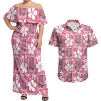 Give Cancer The Boot Pink Cowgirl Couples Matching Off Shoulder Maxi Dress and Hawaiian Shirt Western Aloha Hibiscus Paniolo Heritage Floral