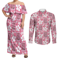 Give Cancer The Boot Pink Cowgirl Couples Matching Off Shoulder Maxi Dress and Long Sleeve Button Shirt Western Aloha Hibiscus Paniolo Heritage Floral