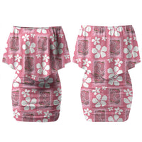 Give Cancer The Boot Pink Cowgirl Couples Matching Off Shoulder Short Dress and Long Sleeve Button Shirt Western Aloha Hibiscus Paniolo Heritage Floral