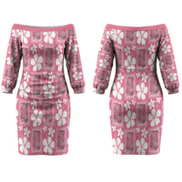 Give Cancer The Boot Pink Cowgirl Couples Matching Off The Shoulder Long Sleeve Dress and Hawaiian Shirt Western Aloha Hibiscus Paniolo Heritage Floral