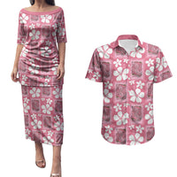Give Cancer The Boot Pink Cowgirl Couples Matching Puletasi and Hawaiian Shirt Western Aloha Hibiscus Paniolo Heritage Floral