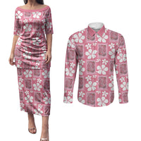 Give Cancer The Boot Pink Cowgirl Couples Matching Puletasi and Long Sleeve Button Shirt Western Aloha Hibiscus Paniolo Heritage Floral