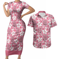 Give Cancer The Boot Pink Cowgirl Couples Matching Short Sleeve Bodycon Dress and Hawaiian Shirt Western Aloha Hibiscus Paniolo Heritage Floral
