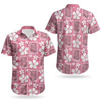 Give Cancer The Boot Pink Cowgirl Couples Matching Short Sleeve Bodycon Dress and Hawaiian Shirt Western Aloha Hibiscus Paniolo Heritage Floral