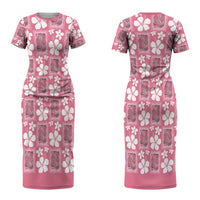 Give Cancer The Boot Pink Cowgirl Couples Matching Short Sleeve Bodycon Dress and Hawaiian Shirt Western Aloha Hibiscus Paniolo Heritage Floral