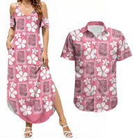 Give Cancer The Boot Pink Cowgirl Couples Matching Summer Maxi Dress and Hawaiian Shirt Western Aloha Hibiscus Paniolo Heritage Floral