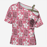 Give Cancer The Boot Pink Cowgirl Cross Shoulder Shirt Western Aloha Hibiscus Paniolo Heritage Floral