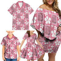 Give Cancer The Boot Pink Cowgirl Family Matching Off Shoulder Short Dress and Hawaiian Shirt Western Aloha Hibiscus Paniolo Heritage Floral