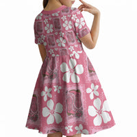 Give Cancer The Boot Pink Cowgirl Kid Short Sleeve Dress Western Aloha Hibiscus Paniolo Heritage Floral