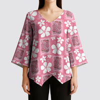 Give Cancer The Boot Pink Cowgirl Kimono Sleeve Blouse Western Aloha Hibiscus Paniolo Heritage Floral