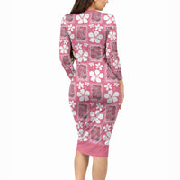 Give Cancer The Boot Pink Cowgirl Long Sleeve Bodycon Dress Western Aloha Hibiscus Paniolo Heritage Floral