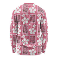Give Cancer The Boot Pink Cowgirl Long Sleeve Shirt Western Aloha Hibiscus Paniolo Heritage Floral