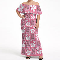 Give Cancer The Boot Pink Cowgirl Off Shoulder Maxi Dress Western Aloha Hibiscus Paniolo Heritage Floral