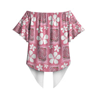 Give Cancer The Boot Pink Cowgirl Off Shoulder Wrap Waist Top Western Aloha Hibiscus Paniolo Heritage Floral