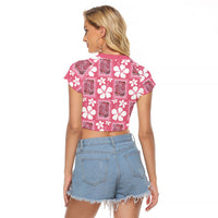 Give Cancer The Boot Pink Cowgirl Raglan Cropped T Shirt Western Aloha Hibiscus Paniolo Heritage Floral