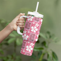 Give Cancer The Boot Pink Cowgirl Tumbler With Handle Western Aloha Hibiscus Paniolo Heritage Floral