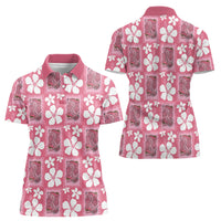 Give Cancer The Boot Pink Cowgirl Women Polo Shirt Western Aloha Hibiscus Paniolo Heritage Floral