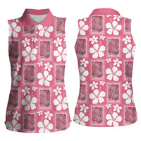 Give Cancer The Boot Pink Cowgirl Women Sleeveless Polo Shirt Western Aloha Hibiscus Paniolo Heritage Floral