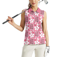 Give Cancer The Boot Pink Cowgirl Women Sleeveless Polo Shirt Western Aloha Hibiscus Paniolo Heritage Floral
