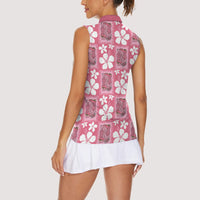 Give Cancer The Boot Pink Cowgirl Women Sleeveless Polo Shirt Western Aloha Hibiscus Paniolo Heritage Floral