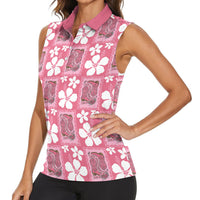 Give Cancer The Boot Pink Cowgirl Women Sleeveless Polo Shirt Western Aloha Hibiscus Paniolo Heritage Floral