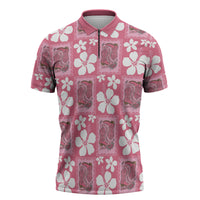 Give Cancer The Boot Pink Cowgirl Zipper Polo Shirt Western Aloha Hibiscus Paniolo Heritage Floral