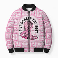 Give Cancer The Boot Pink Cowgirl Bomber Puffer Jacket Hawaiian Paniolo Mixed Quilt Pattern Style