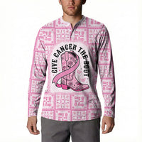 Give Cancer The Boot Pink Cowgirl Button Sweatshirt Hawaiian Paniolo Mixed Quilt Pattern Style
