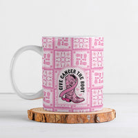 Give Cancer The Boot Pink Cowgirl Ceramic Mug Hawaiian Paniolo Mixed Quilt Pattern Style