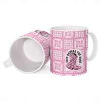 Give Cancer The Boot Pink Cowgirl Ceramic Mug Hawaiian Paniolo Mixed Quilt Pattern Style