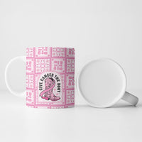 Give Cancer The Boot Pink Cowgirl Ceramic Mug Hawaiian Paniolo Mixed Quilt Pattern Style