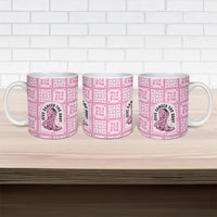 Give Cancer The Boot Pink Cowgirl Ceramic Mug Hawaiian Paniolo Mixed Quilt Pattern Style