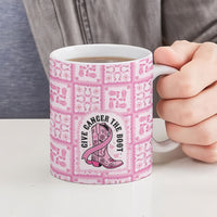 Give Cancer The Boot Pink Cowgirl Ceramic Mug Hawaiian Paniolo Mixed Quilt Pattern Style