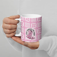 Give Cancer The Boot Pink Cowgirl Ceramic Mug Hawaiian Paniolo Mixed Quilt Pattern Style