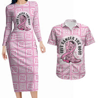 Give Cancer The Boot Pink Cowgirl Couples Matching Long Sleeve Bodycon Dress and Hawaiian Shirt Hawaiian Paniolo Mixed Quilt Pattern Style