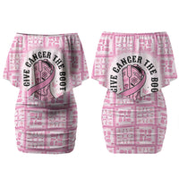 Give Cancer The Boot Pink Cowgirl Couples Matching Off Shoulder Short Dress and Hawaiian Shirt Hawaiian Paniolo Mixed Quilt Pattern Style
