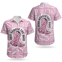 Give Cancer The Boot Pink Cowgirl Couples Matching Off Shoulder Short Dress and Hawaiian Shirt Hawaiian Paniolo Mixed Quilt Pattern Style