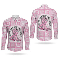 Give Cancer The Boot Pink Cowgirl Couples Matching Puletasi and Long Sleeve Button Shirt Hawaiian Paniolo Mixed Quilt Pattern Style